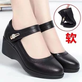 High Quality Genuine Soft Leather Mother's Leather Shoes 2025 Spring Autumn New Soft Sole Anti-Slip Wedge Middle-Aged Women's Casual Shoes