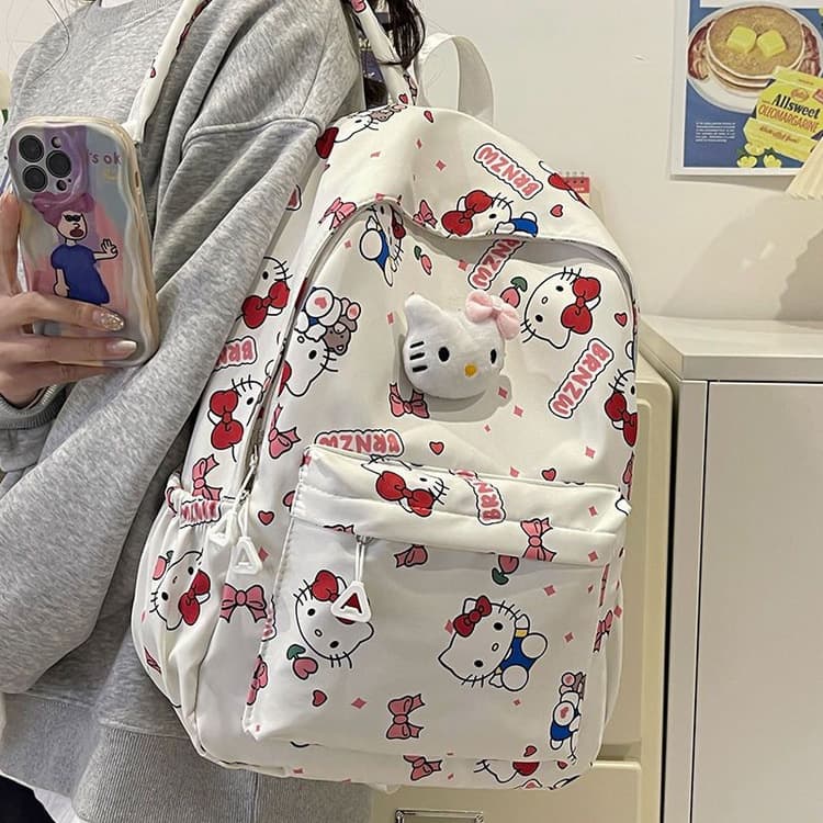 Outing Graffiti Kitty Backpack Cute Lightweight Breathable Wear-Resistant Stress-Relief Shoulder Straps Large Capacity Student Backpack Bag