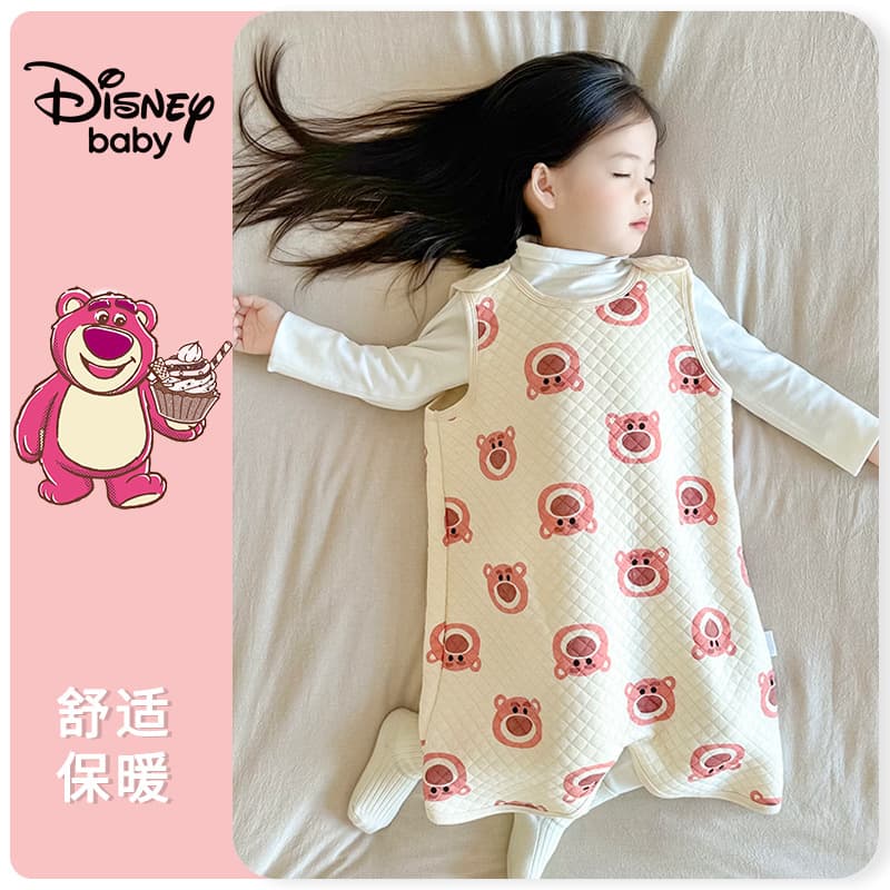 Disney baby pajamas, children's quilted anti-kick blankets, spring and autumn winter clothing, snap-button baby boy onesie nightgown.