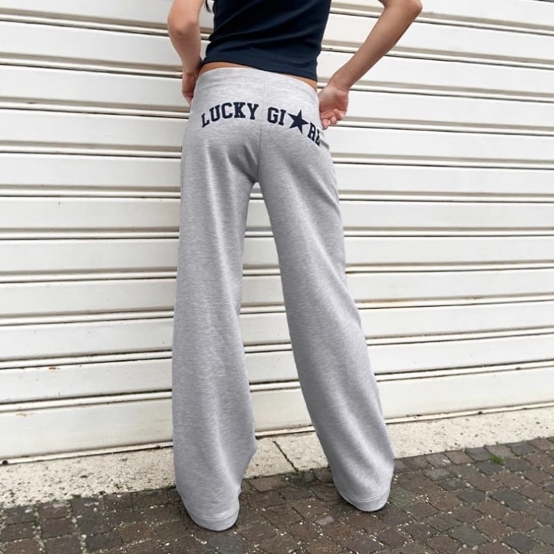 Cross-Border Amazon Letter Print Sweatpants for Women Y2K European and American Style Elastic Waist Straight Loose Drape Casual Sweatpants