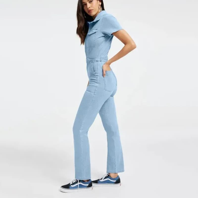 2023 New Cross-Border Amazon Independent Station European and American Casual Fashion Denim Women's Slim Jumpsuit Plus Size