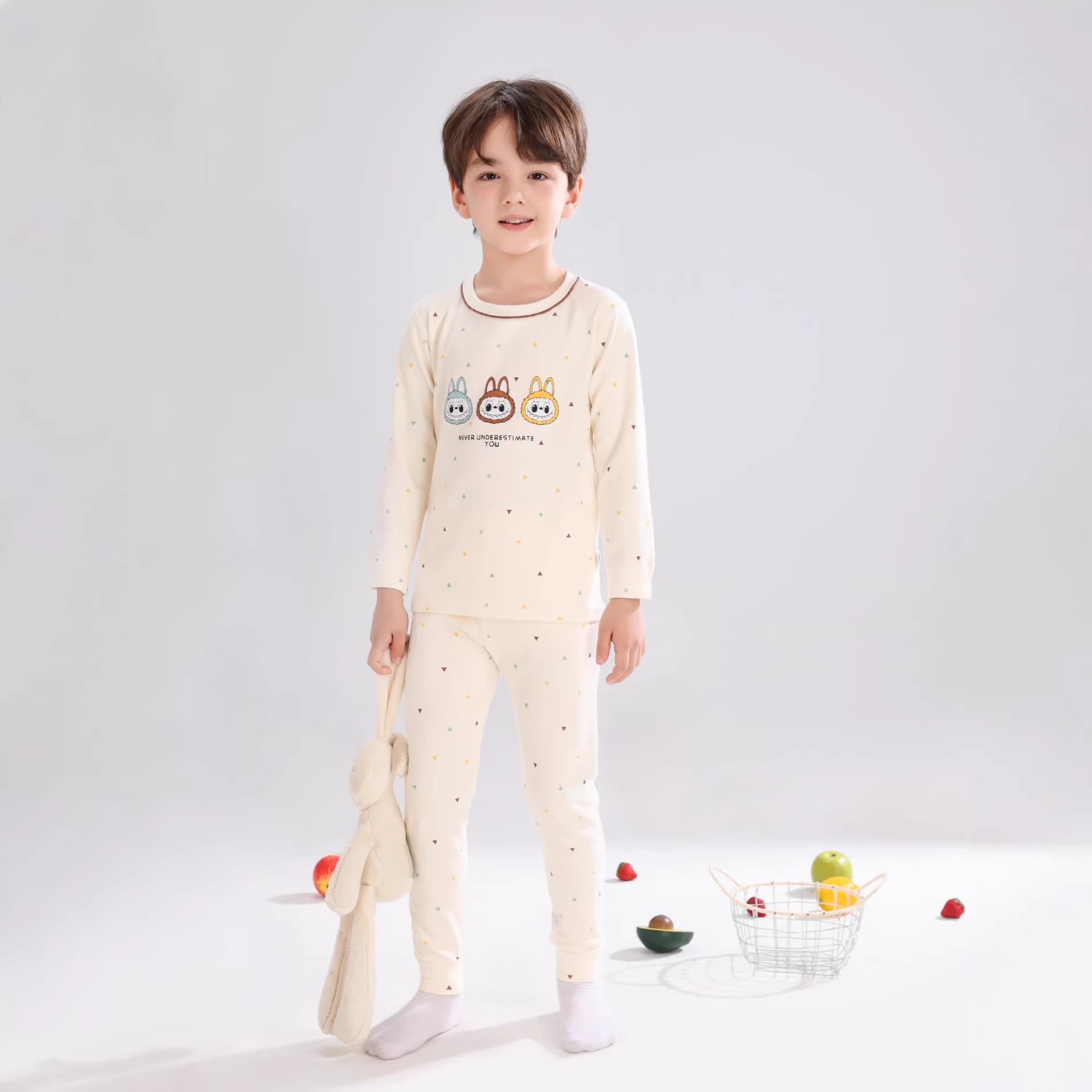 Children's pajamas, soft velvet autumn and winter thermal underwear set, boneless thickening, boys and girls' autumn clothes and long pants, baby home clothes