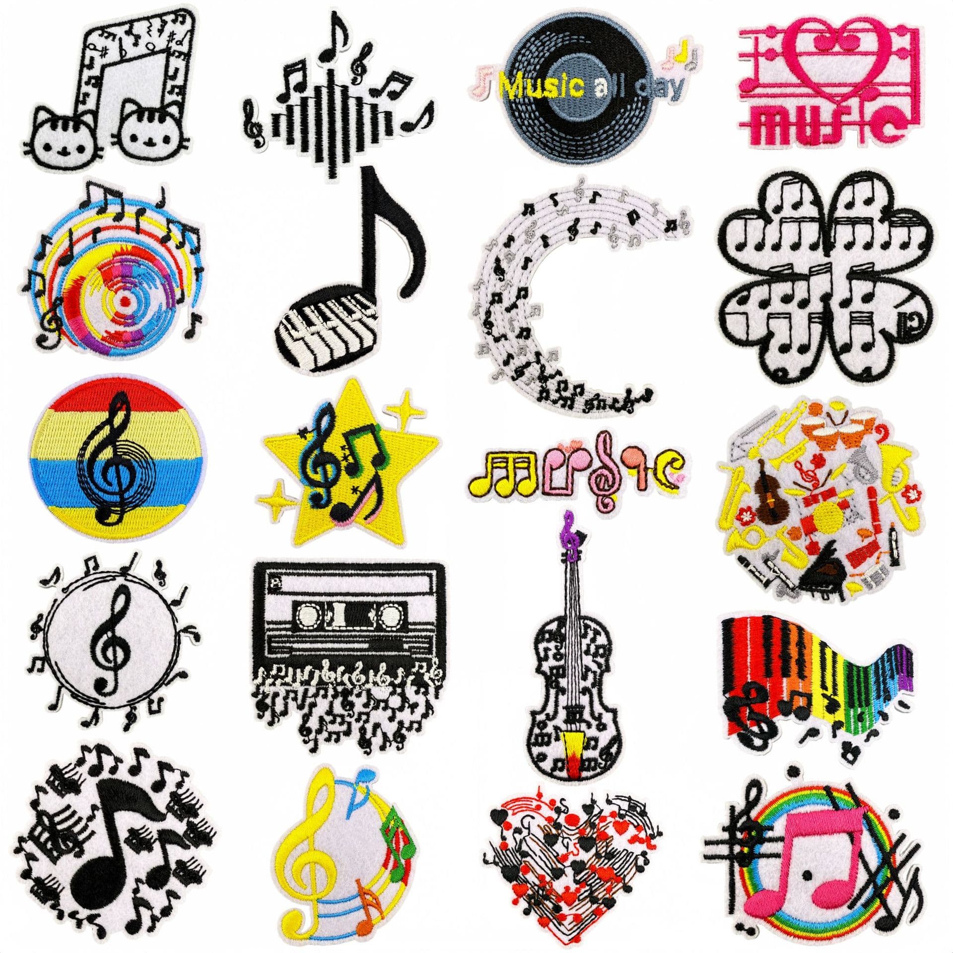 Colorful trendy musical note embroidery patch cartoon graffiti decoration patch ready-to-ship clothing accessory embroidery label with adhesive
