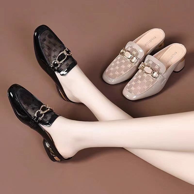 Cross-border Baotou Half Slippers Women's Summer New Style Mesh Rough Heel Mid-heel All-match Comfortable Soft Bottom Sandals and Slippers Women's Outer Wear