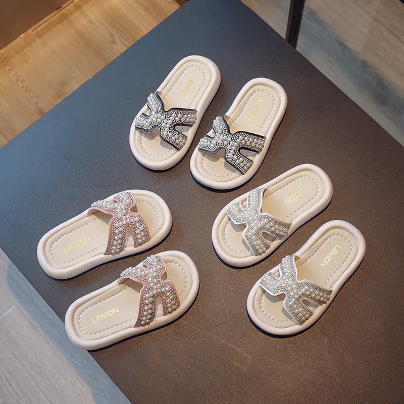 Girls' Slippers 2026 Summer New Style Kidsren's Rhinestone Soft-Soled Flip-Flops Baby Casual Shoes Little Girl Princess Shoes