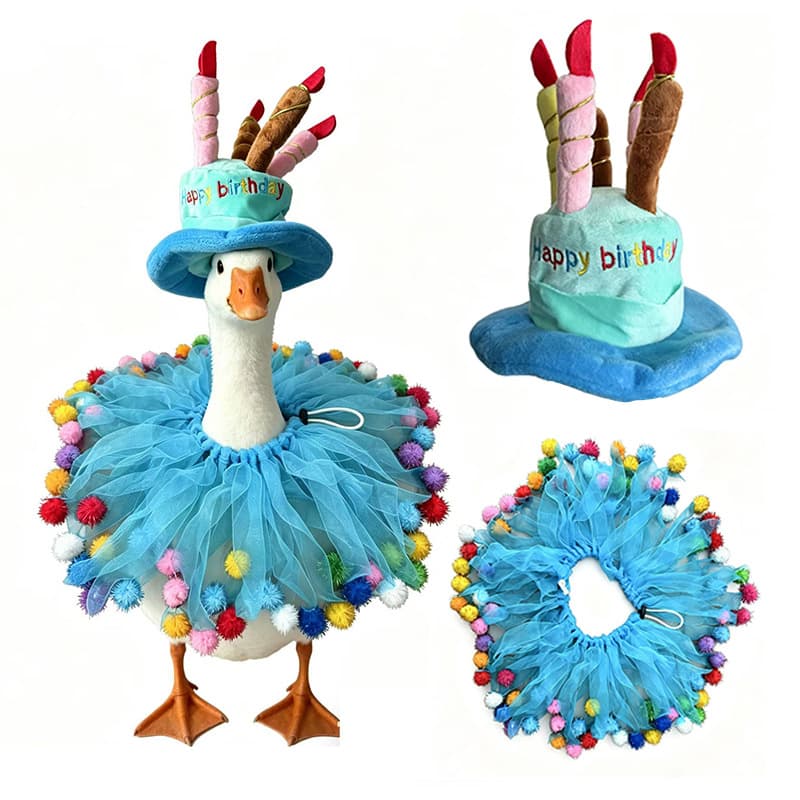 2026 New Holiday Party Porch Goose Costume Set 23inch White Goose Birthday Hat and Scarf Decoration Set