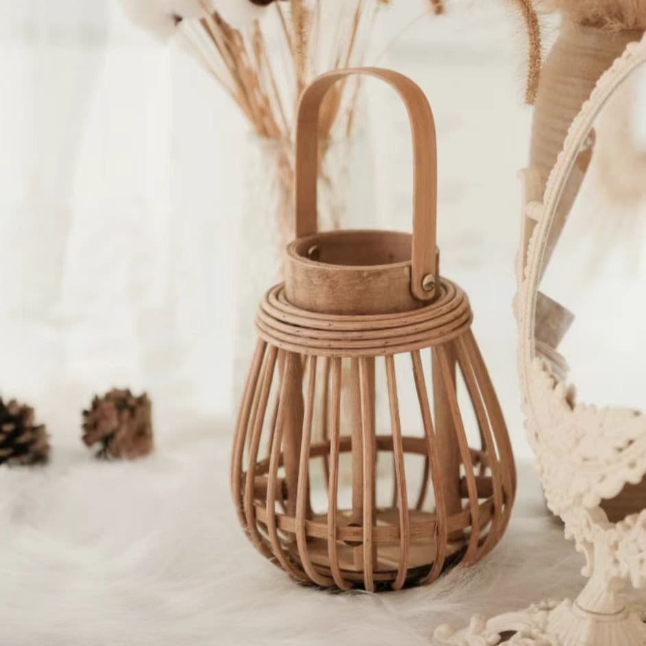 New Chinese style bamboo rattan woven lantern, woven storage basket tabletop floor storage, zen minimalist mini handmade zen style