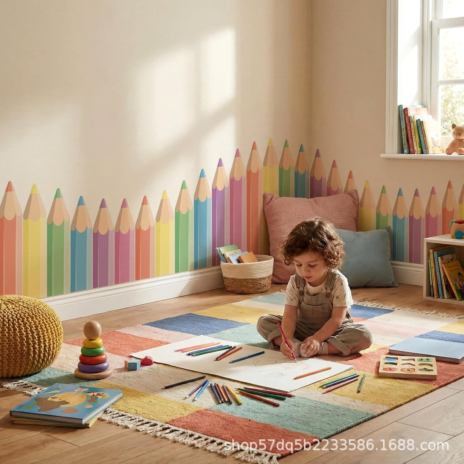 Cross-border TEMU Hot Selling Colored Pencil Classroom Wall Decoration 3D Shaped Banner Suitable for Birthday Party Use