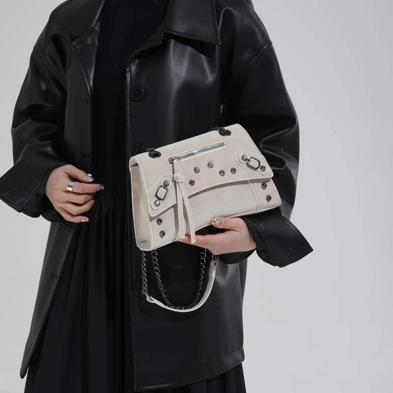 Crossbody Women Bags, Cool Trendy Single Shoulder Bag, Rivet Motorcycle Bag, 2026 New Chain Crossbody Small Square Bag