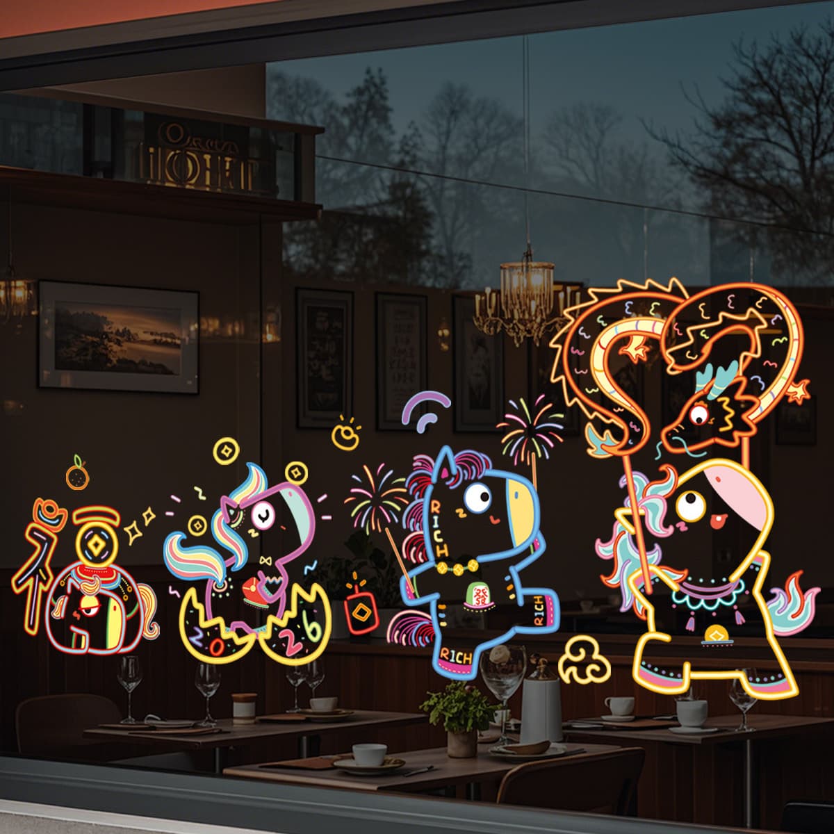 Line Pony New Year Window Decoration Electrostatic Stickers Shopping Mall Window Glass New Year Decoration Wall Stickers Living Room Window Decals