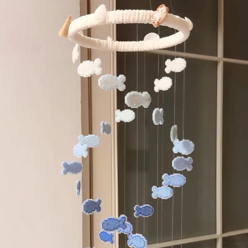 Valentine's Day Double Helix Ocean Fish Wind Chime Hand Embroidery DIY Kit Creative Hanging Decoration Gift for Best Friend