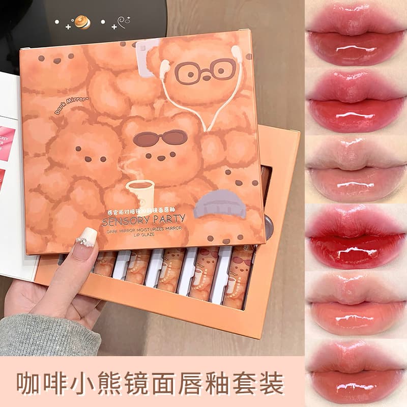 Sensory Party Dark Mirror Refreshing Mirror Lip Glaze Set Whitening Korean Lipstick Not Easy to Stick Cup Lipstick Wholesale Gift Box