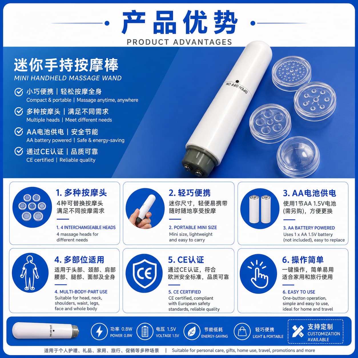 AM8A Beauty Bar Mini Massager Electric 4-in-1 Massage Pen Beauty Tool Eye Massager