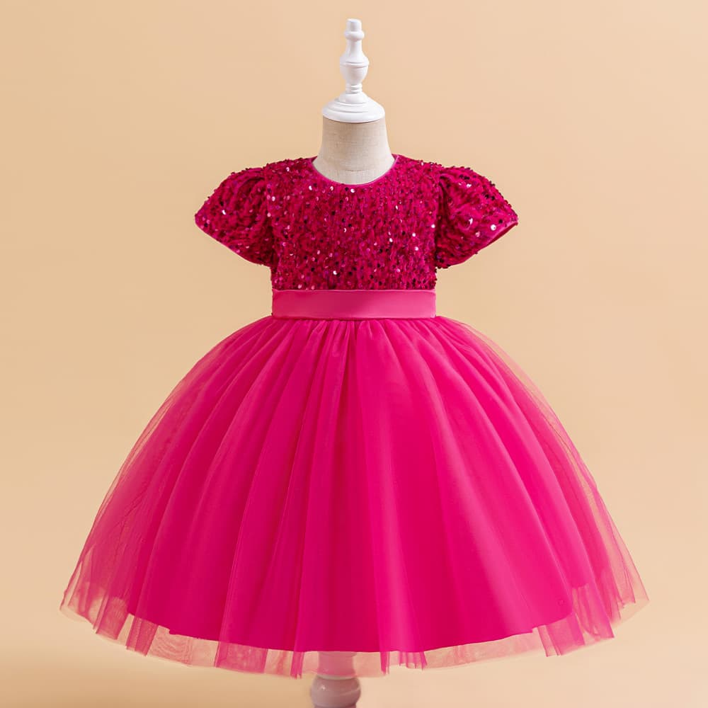 Amazon European New Children's Birthday Sequined Mesh Wedding Dress Princess Gown Skirt For Flower Girls