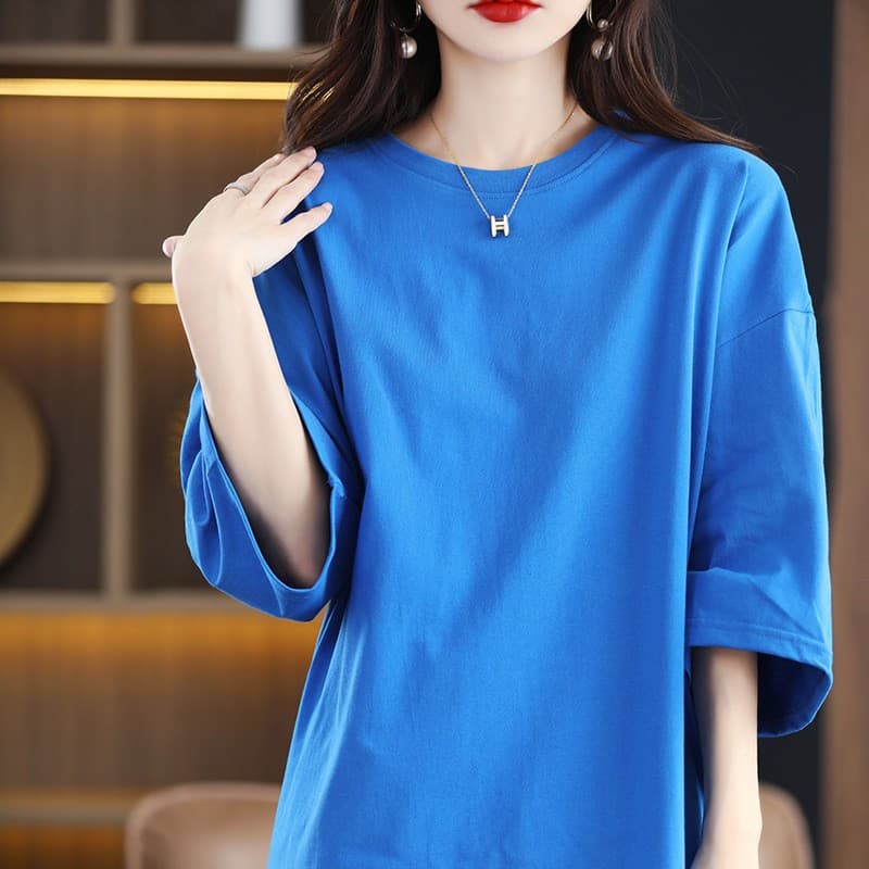 Women's T-Shirt 2026 Summer Spring New Colorful Mid-Length Korean Style Loose Plus Size Lazy Style Short Sleeve Printed Base Top