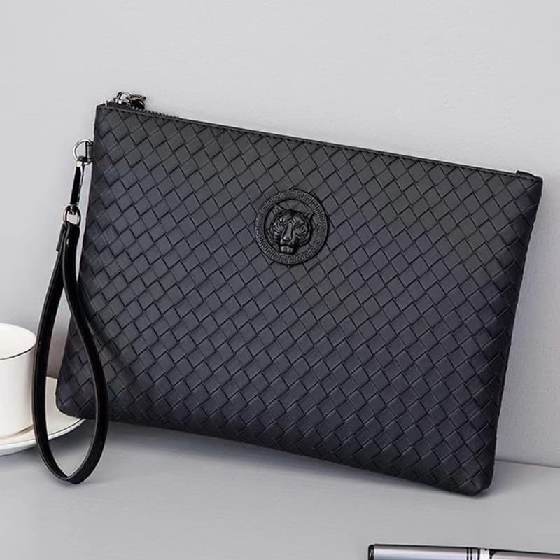 Tiger head men's clutch bag 2023 new woven pattern business casual wallet portable handbag mobile phone bag for men
