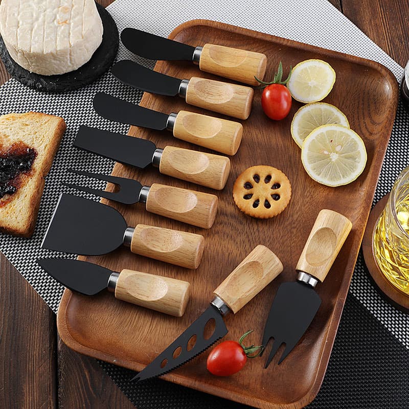 Cross-border Rubber Wood Handle Cheese Knife Stainless Steel Black Cheese Knife Butter Pizza Knife Cake Tool Cheese Knife Fork