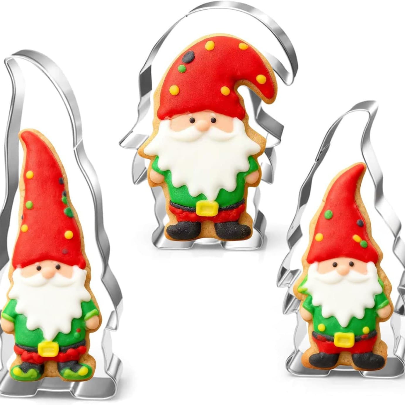 Christmas Cookie Gnome 3-Piece Stainless Steel Cookie Cutter Set Baking Tool Cake Mold Biscuit Cutter