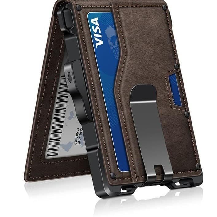 Carbon Fiber Pattern Automatic Pop-up Metal Card Holder RFID Anti-theft Magnetic Flip Wallet Multi-functional Men's Wallet