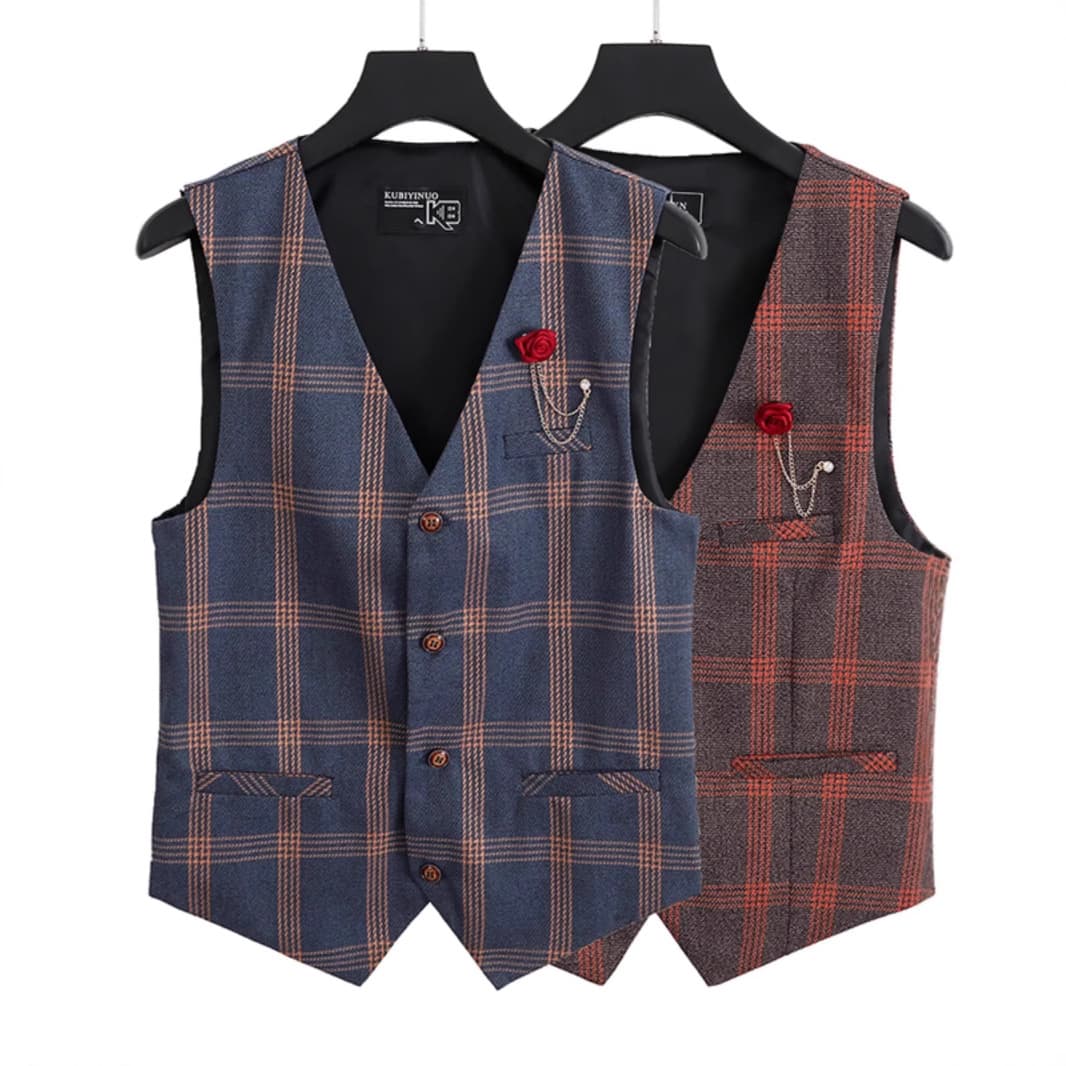 British Retro Checkered Suit Vest, Men's Four Seasons Commute Business Casual Slim Fit Versatile Sleeveless Waistcoat
