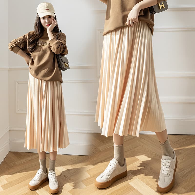 2024 Maternity Pleated Accordion Skirt, Spring/Autumn New Style Korean Version Midi A-Line Slimming Maternity Support Skirt