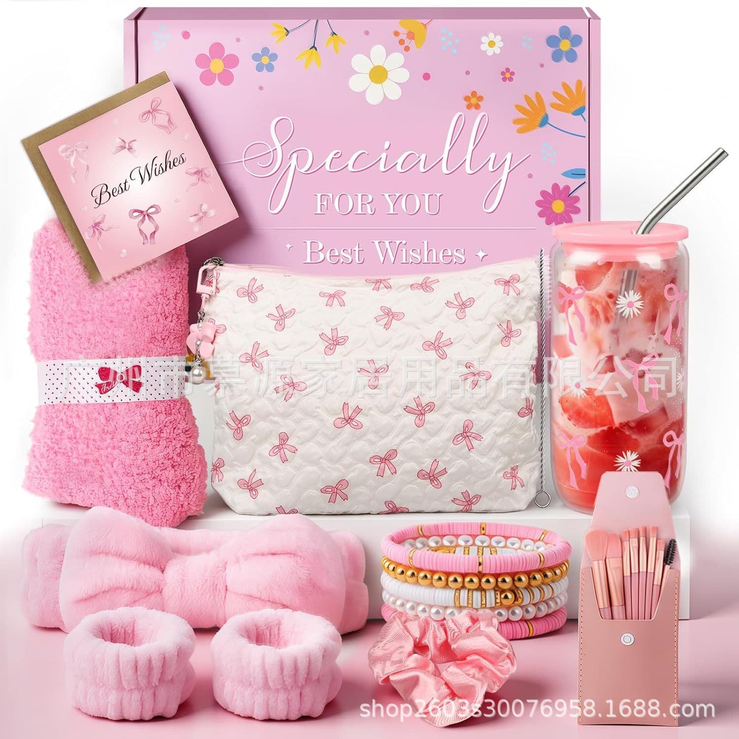 Cross-border best-selling women's gift set, cosmetic bag, makeup brush set, bracelet, hair tie, scrunchie, glass cup, small gift box