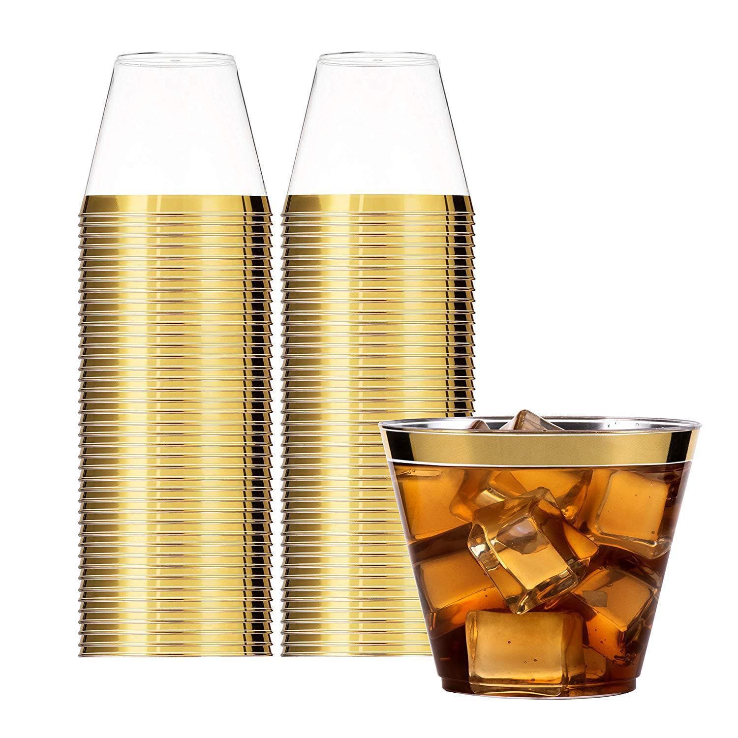 9OZ disposable electroplated rose gold rim hard plastic red wine airline cup, Western dining cup, sago pudding tiramisu cup