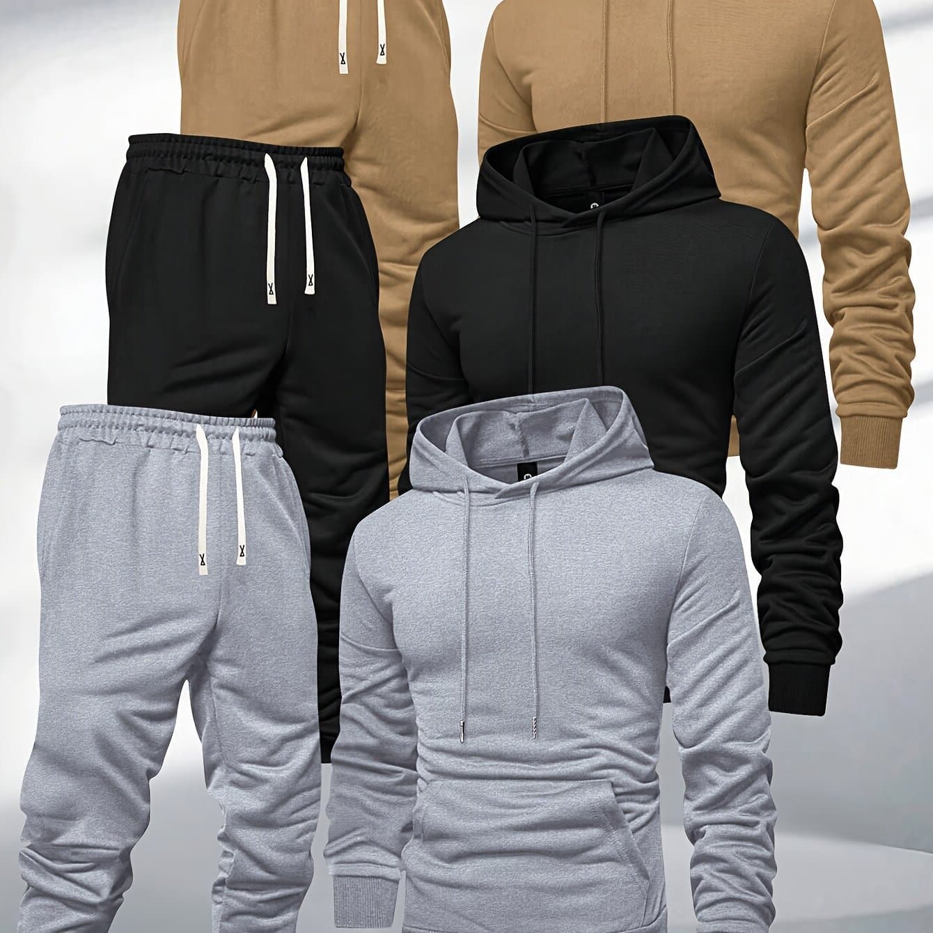 Men's Hooded Spring/Autumn Hot Selling Plain Versatile Sweatshirt and Sweatpants Casual Sportswear Men's Autumn Set Cross-Border Stock