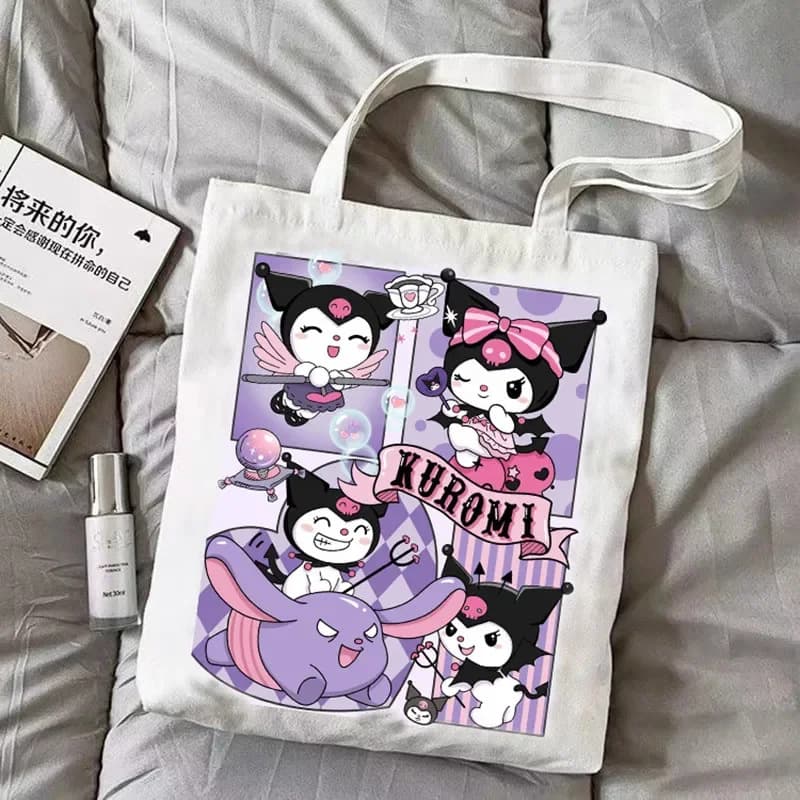Sanrio Hello Kitty kuromi cartoon printed canvas bag shoulder bag folding bag shopping tote bag