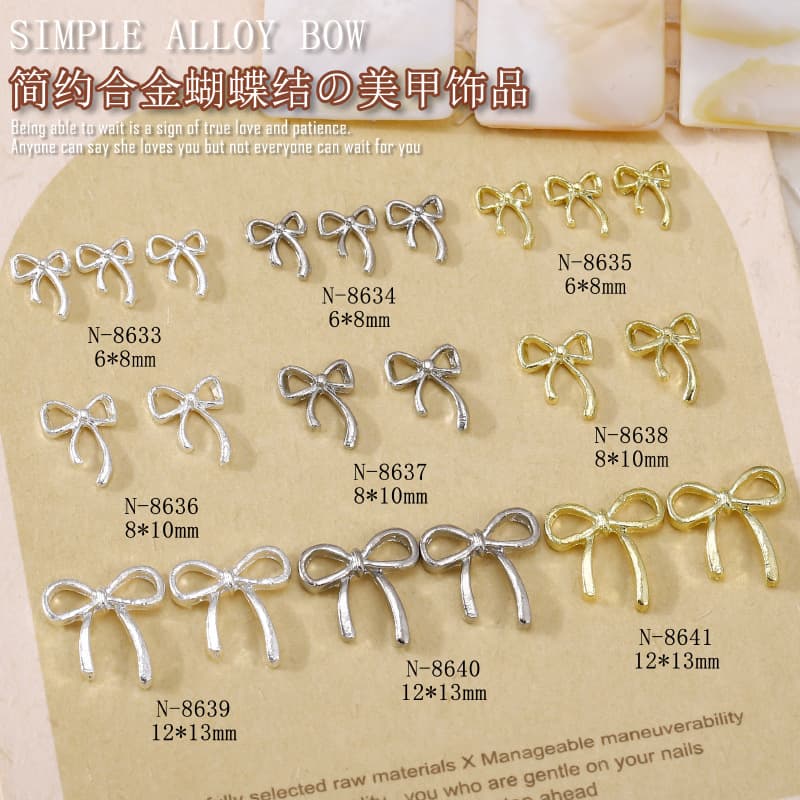 Bow tie nail art jewelry alloy streamers large and small simple gold bow tie nail decoration small accessories wholesale
