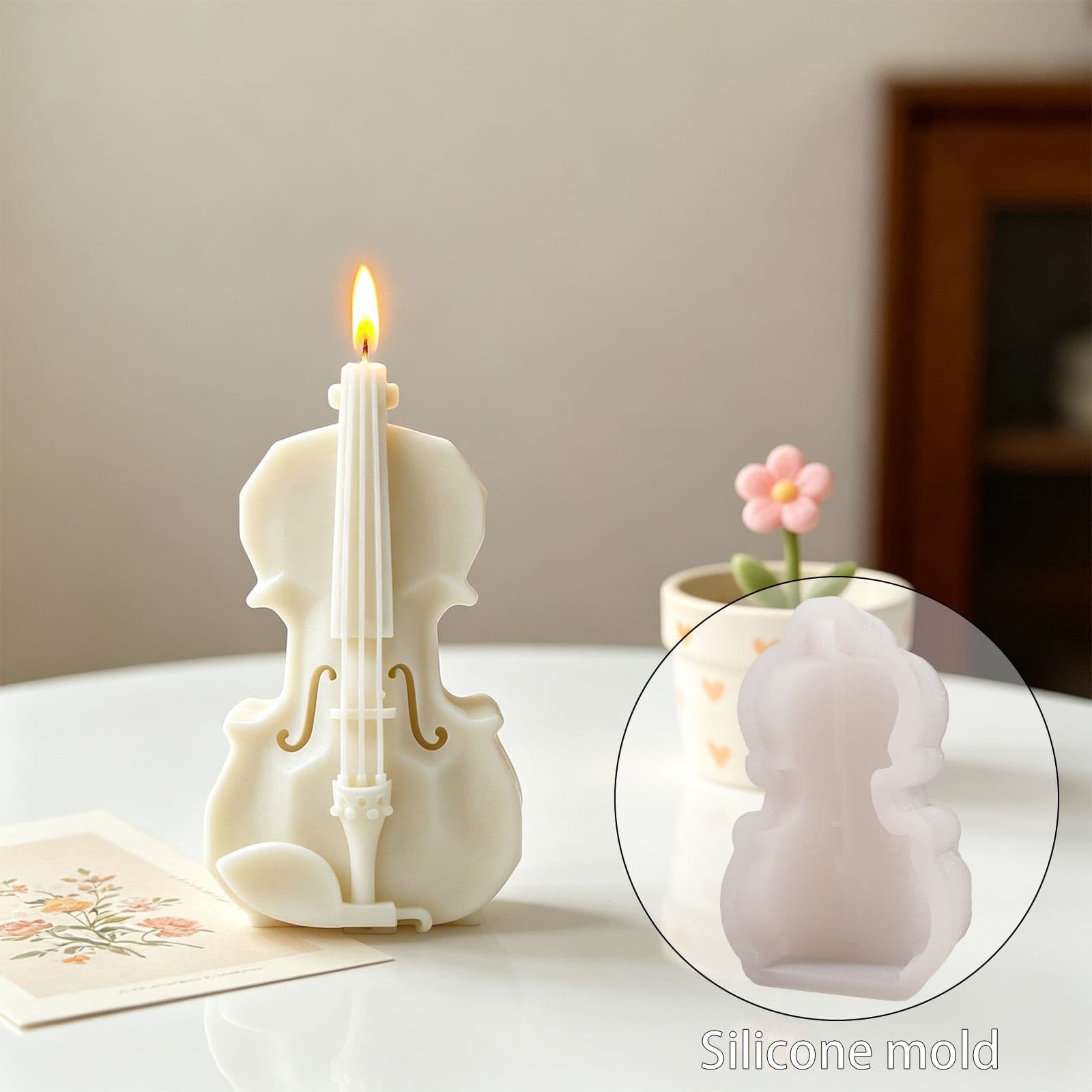 Poppy cross-border popular violin instrument shape candle mold DIY aromatherapy plaster ornament silicone mold