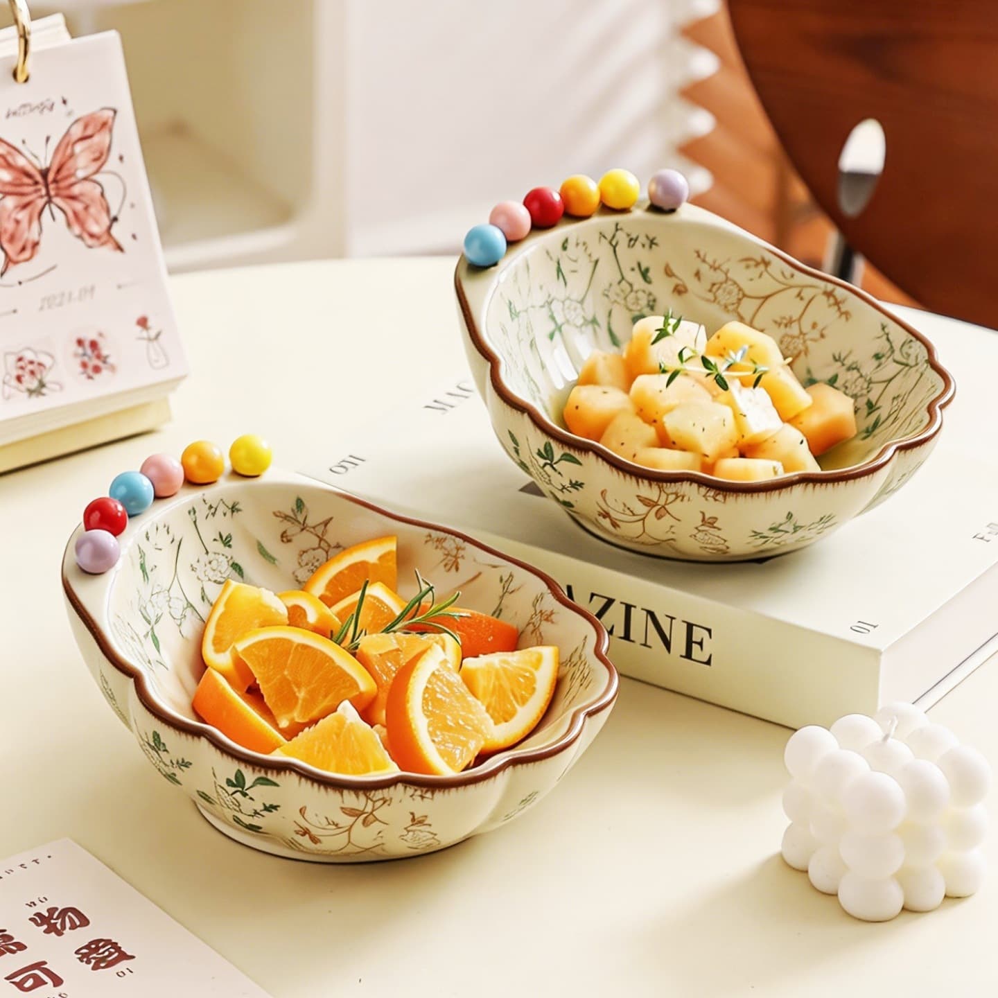 Creative retro fruit plate ceramic fruit fork plate household stainless steel fork set fruit bowl salad bowl dessert bowl