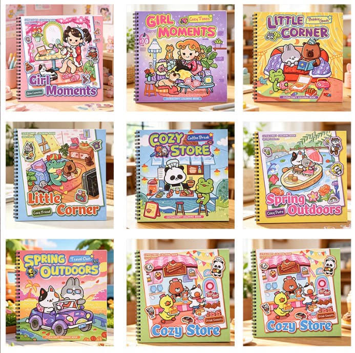 Thickened Coil Coloring Book for Kids, Non-Bleed, Cute and Comfortable, Stress-Relieving, Self-Healing, Drawing and Coloring Book