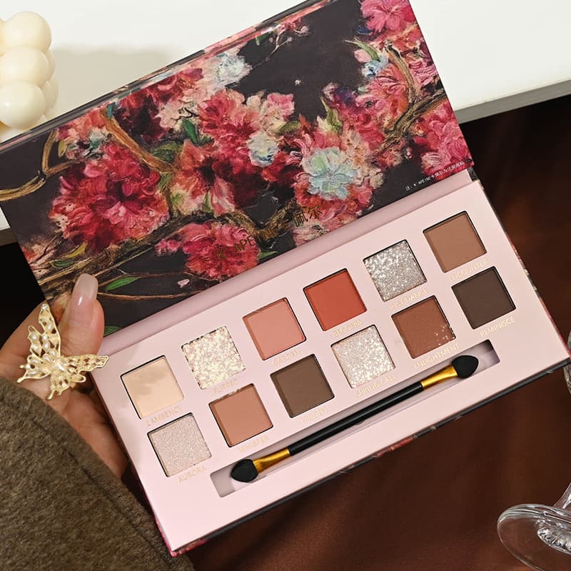Capel's new 12-color Begonia flower oil painting style eye shadow palette pink brown pearlescent matte low saturation eye shadow palette