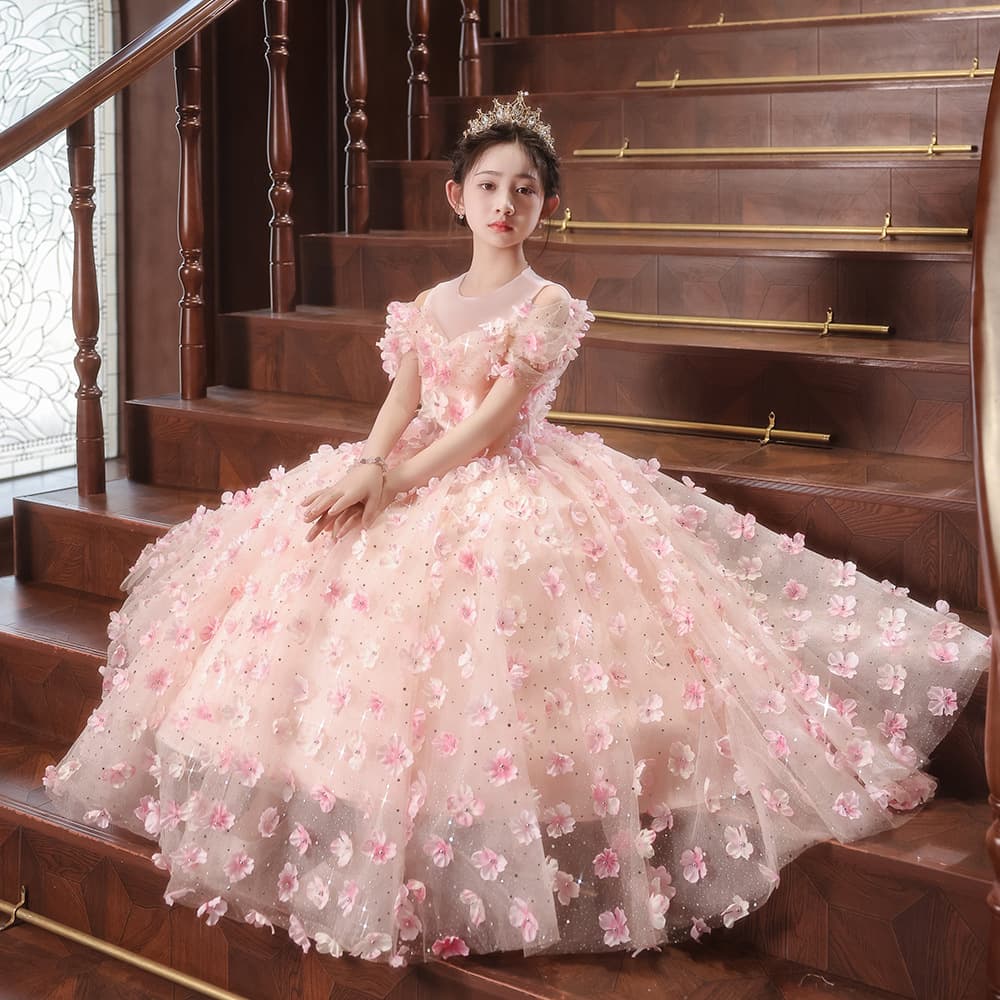Girls' High-End Luxury Flower Girl Wedding Dress, Stunning Princess Gown for Children's Birthday, Host, Catwalk, Piano Performance