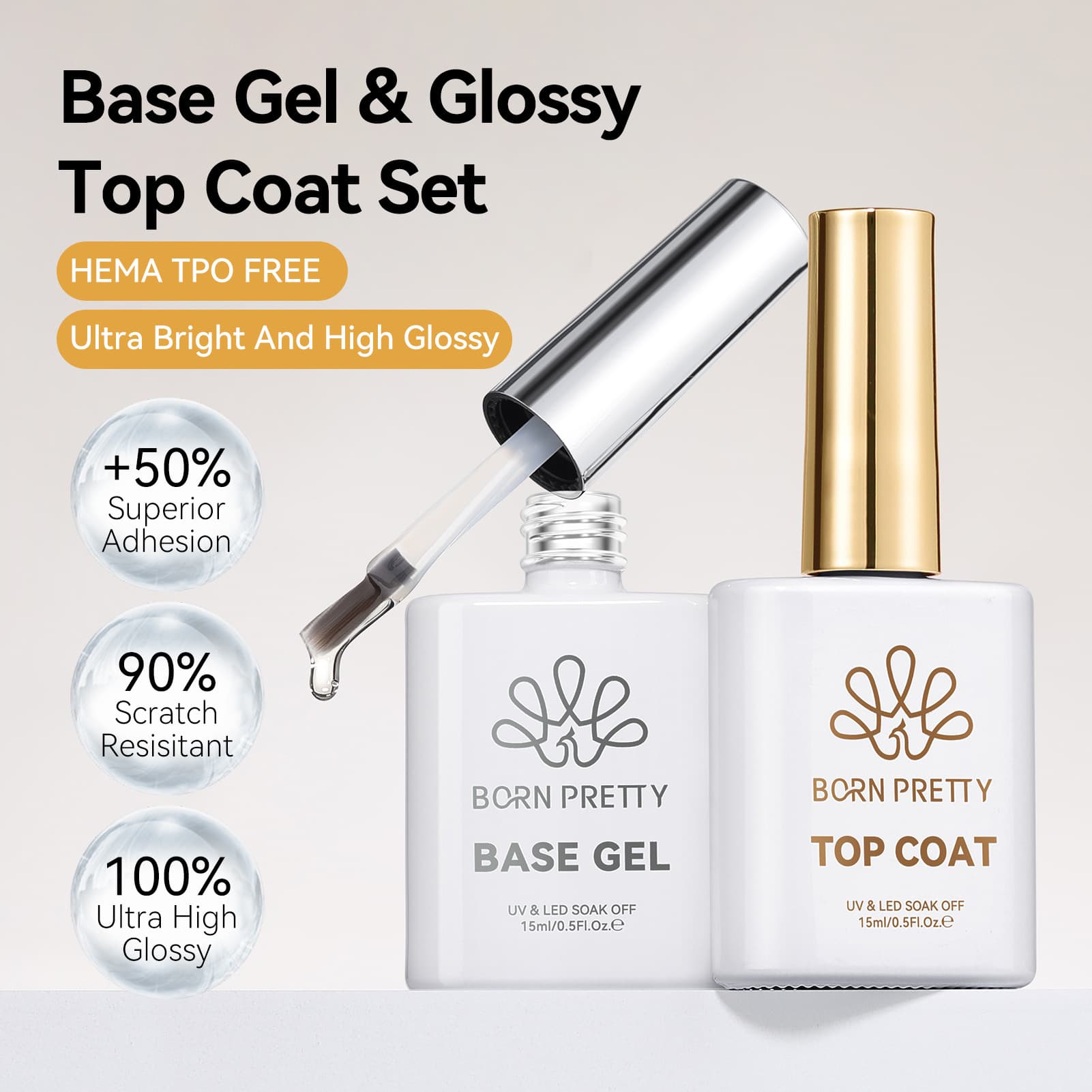BORN PRETTY 15ml new color box bottom glue seal set, no-wash seal layer, removable nail polish glue functional glue