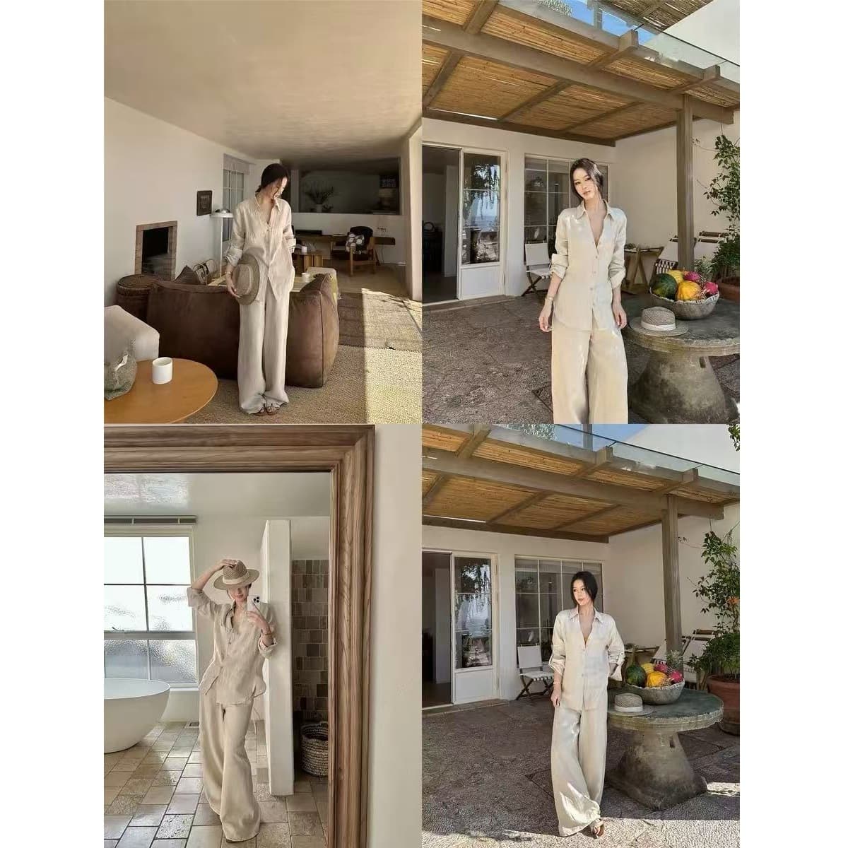 Versatile suit women's shirt loose new casual old money style two-piece set slim lazy long-sleeved pants summer long
