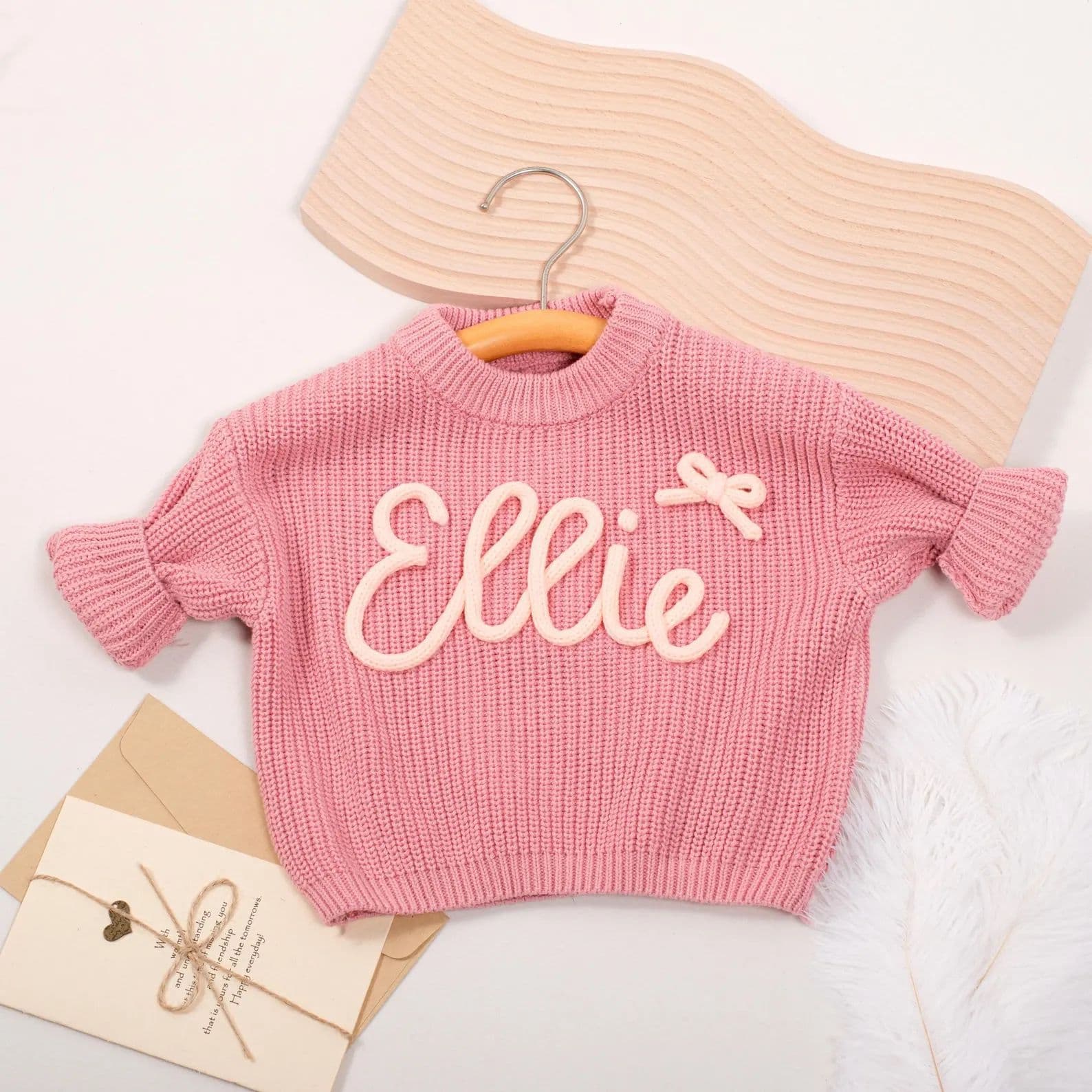 Handmade Chunky Yarn Embroidered Name ETSY Hot Selling Europe America Export Solid Color Girls Knit Sweater