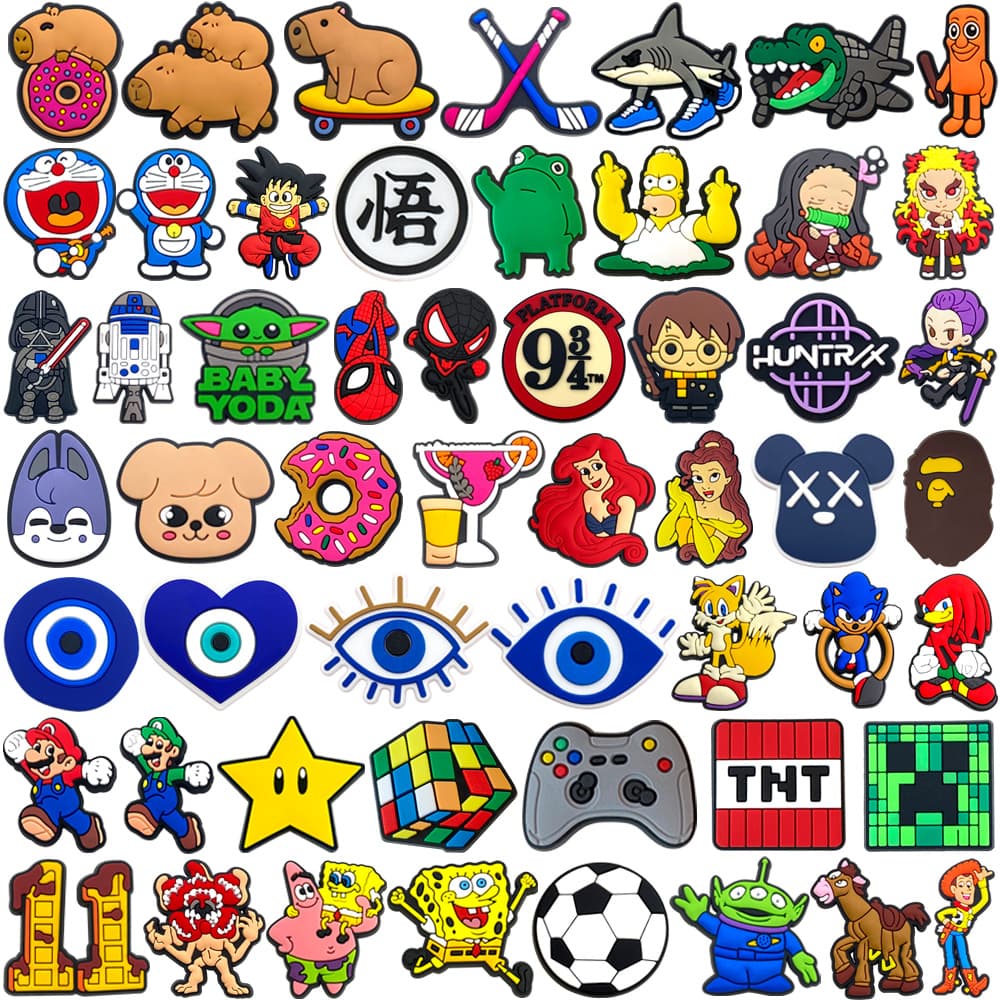 54 Types of Cartoon Shoe Charms for Crocs, Capybara, Doraemon Shoe Accessories, DIY Soft Rubber Shoe Accessories, Popular Items