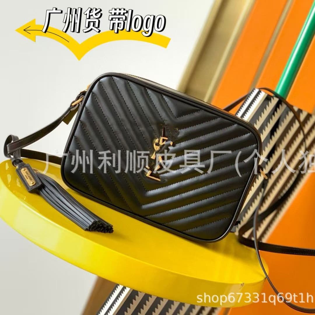 Guangzhou Foreign Trade YSL V-Grain Fringe Camera Bag Lou Small Square Bag Genuine Leather Shoulder Crossbody Women's Bag with Logo
