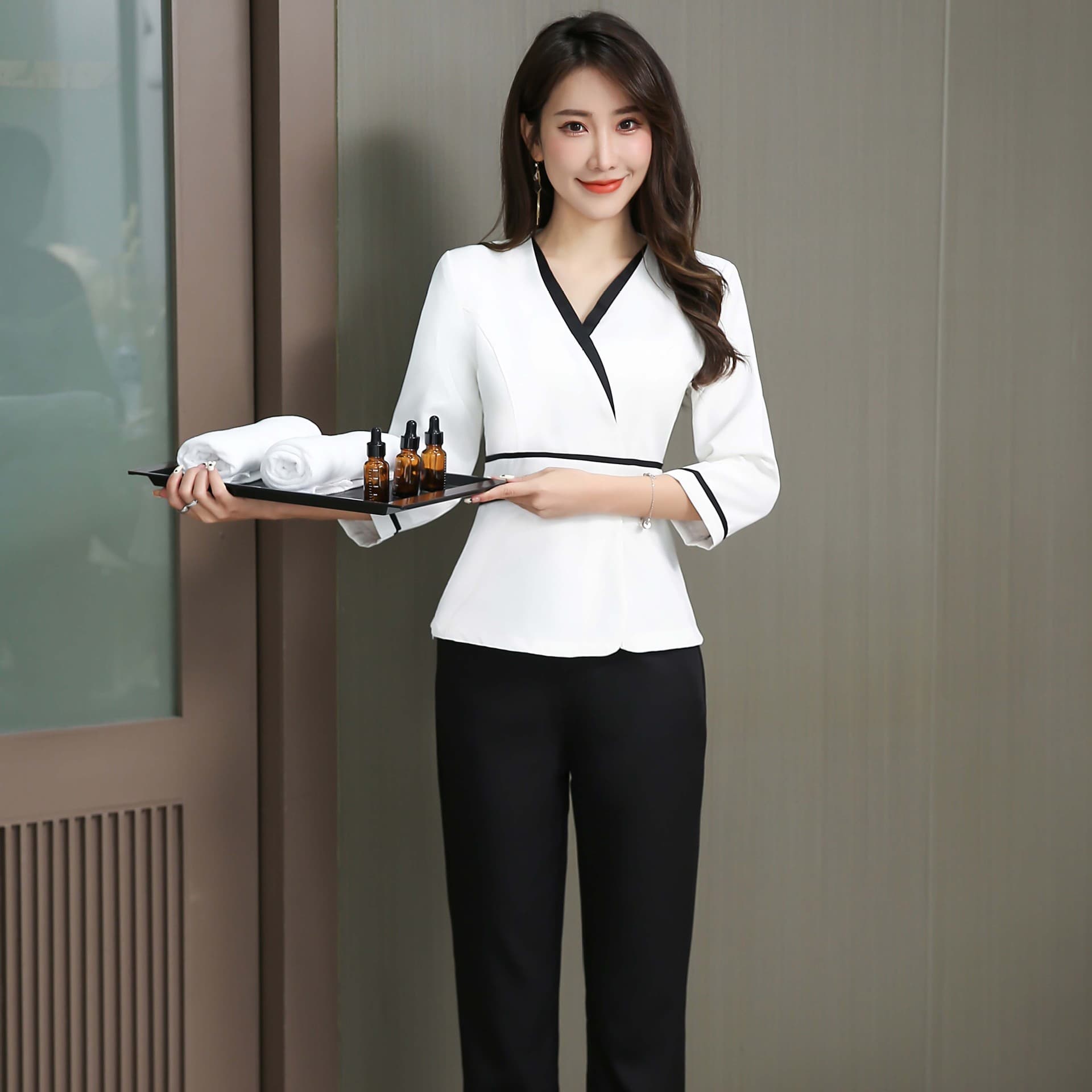 Beauty Salon Uniform, Beautician Workwear, Technician Uniform Set Slimming and Slim-fit Foot Care and Foot Bath Work Clothes