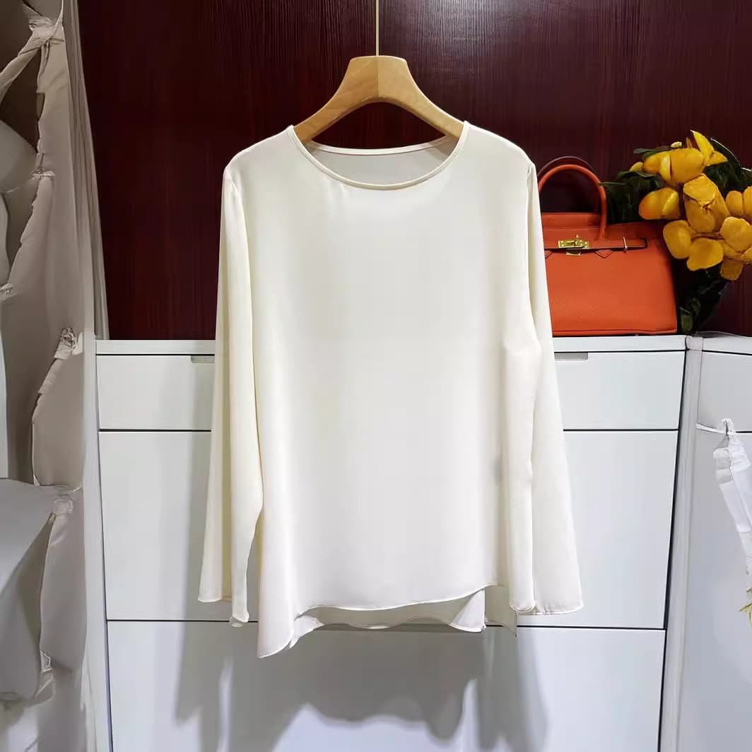 High-grade Georgette Long-sleeved Shirt Women's Summer Thin Loose Round Neck Baita Top Sun-protective Shirt Women's