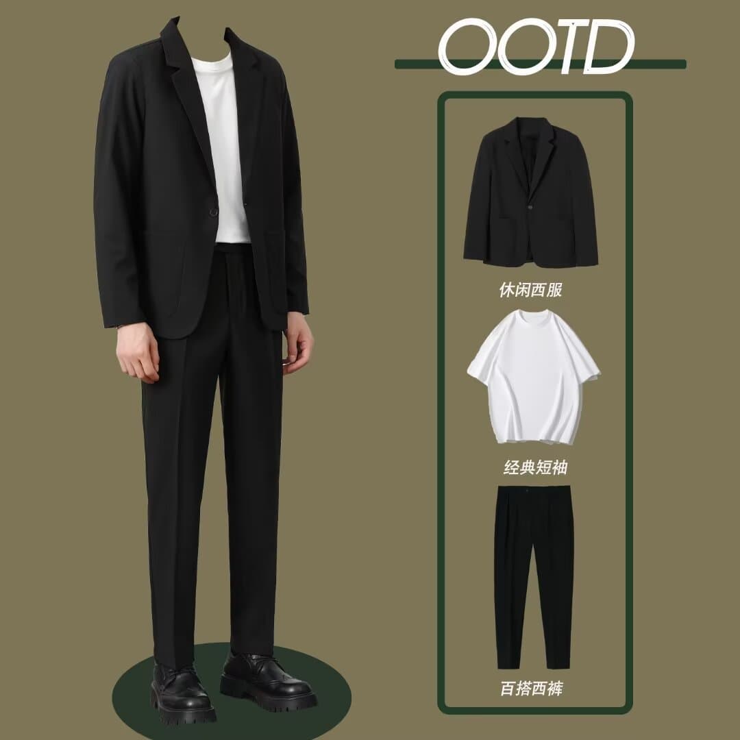 Men's Suit Set 3-Piece Formal Business Professional Slim Fit Suit for Teens Groom Wedding
