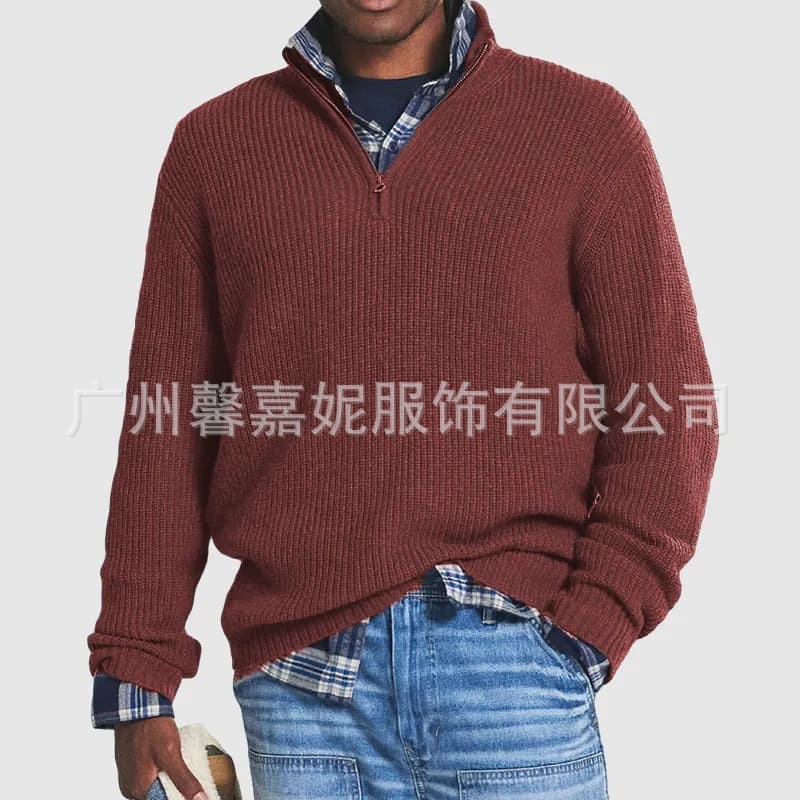 Amazon independent site 2025 autumn/winter new style European/American foreign trade men's business casual loose zip stand-up collar sweater