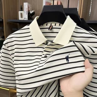 2026 Summer New Men's Business Casual High-End Contrast Collar Polo Shirt Luxury Simple Short Sleeve T-Shirt