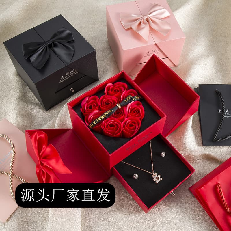 Valentine's Day Rose Jewelry Box Double-Layer Drawer Nine Flowers Lipstick Gift Box Necklace Ring Gift Box Wholesale