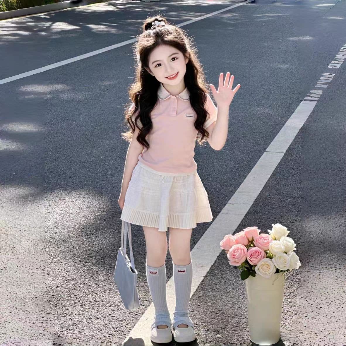 Girls POLO shirt suit summer 2026 new style children's short-sleeved T-shirt Korean style girls summer skirt