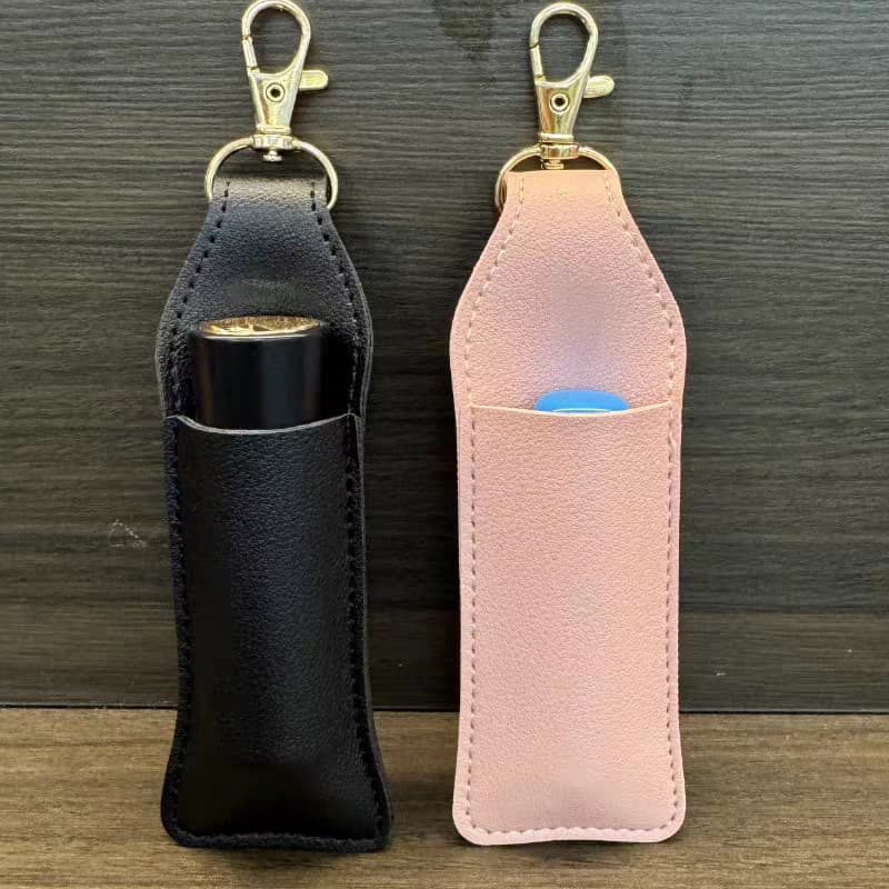Direct sales lip balm protective PU leather pouch with keychain, portable perfume packaging bag, single lipstick/lip gloss leather case