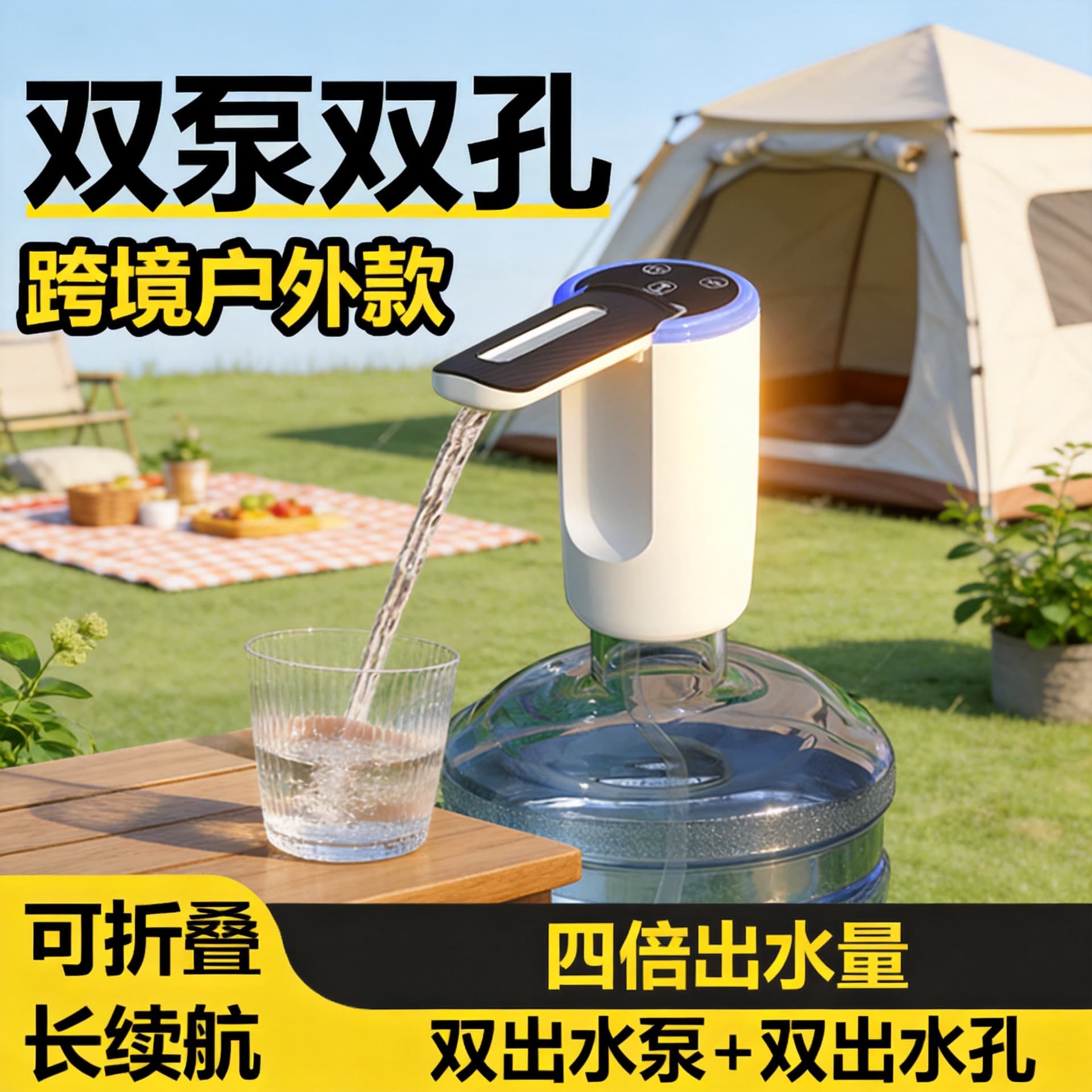 In Stock Dual Pump High Flow Barrel Water Dispenser for Home and Outdoor, Foldable Mineral Water Pump with Self-Priming