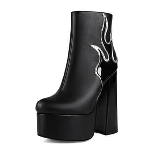 European and American cross-border music festival Y2k flame gothic chunky heel high heel plus size 44 women's short boots 20-16